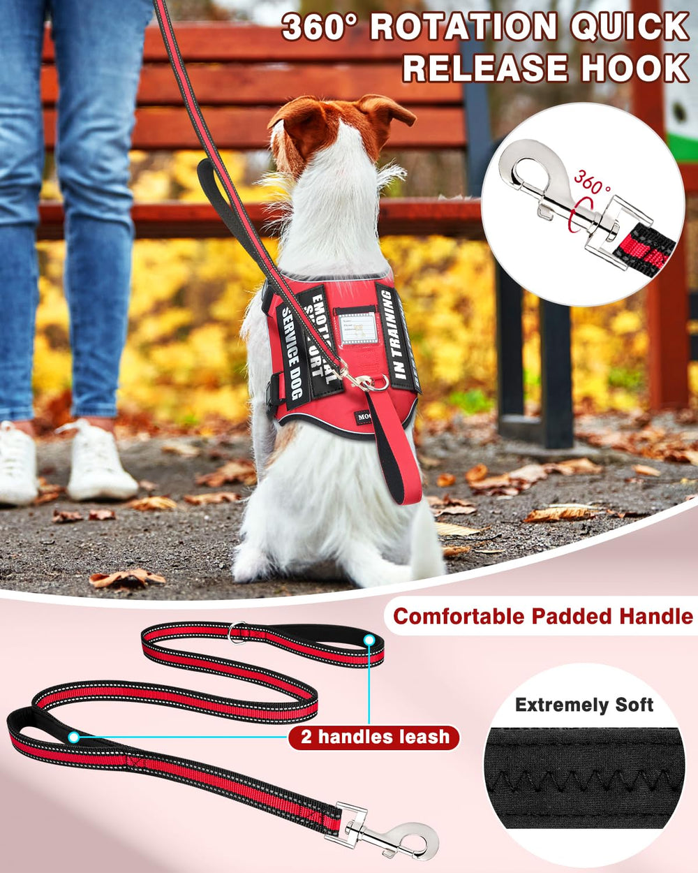 MOOGROU 5 ft leash with padded handles for comfortable control