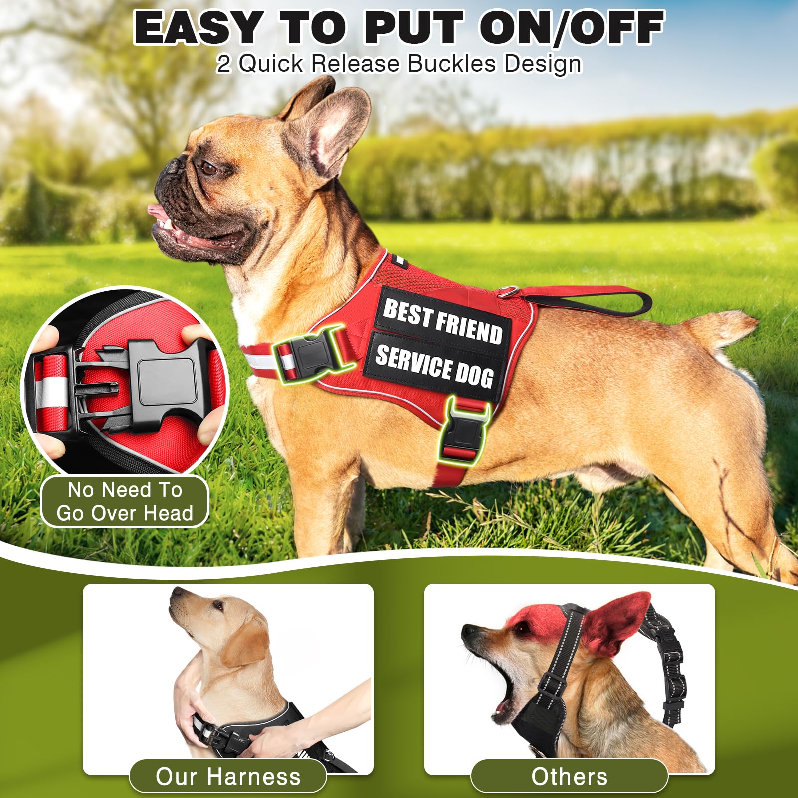 MOOGROU service dog vest back with patches showcases patch panel for training status and personality.