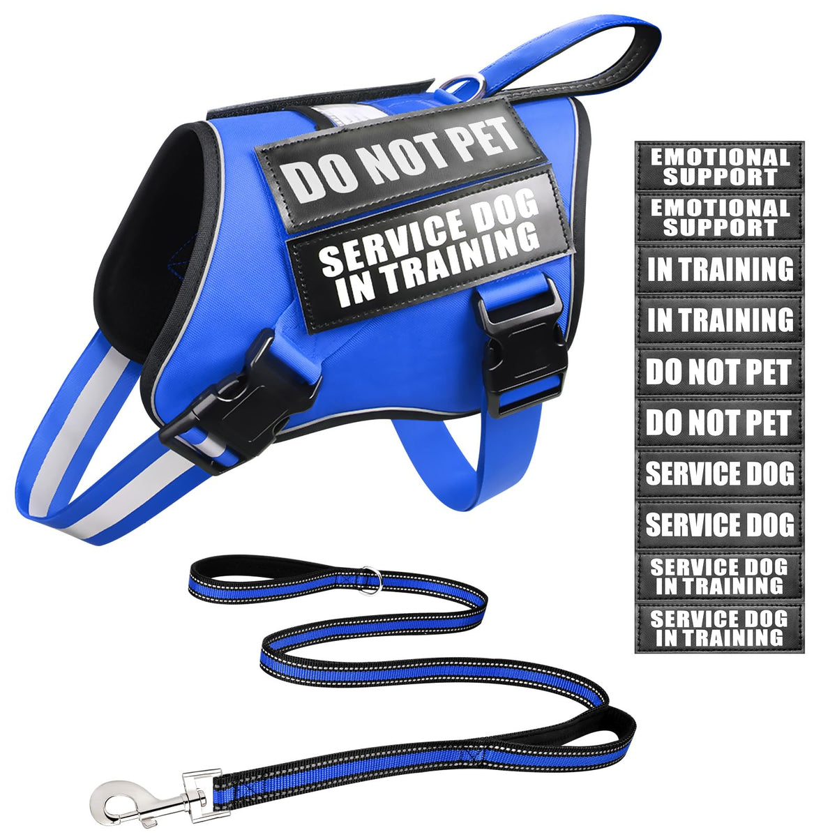 MOOGROU service dog vest blue front view shows secure fit for training