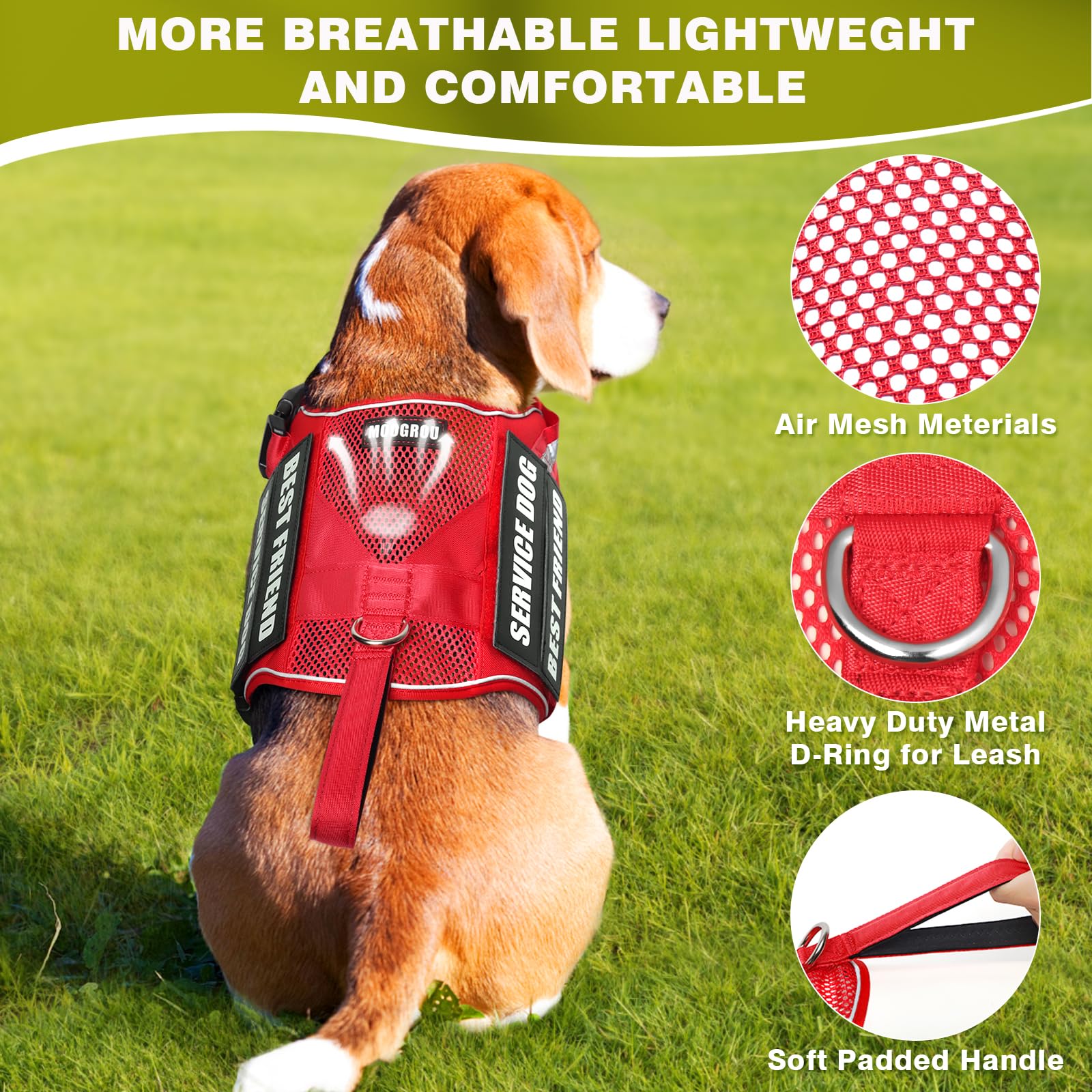 MOOGROU service dog vest breathable mesh enables lightweight wear in warm days.