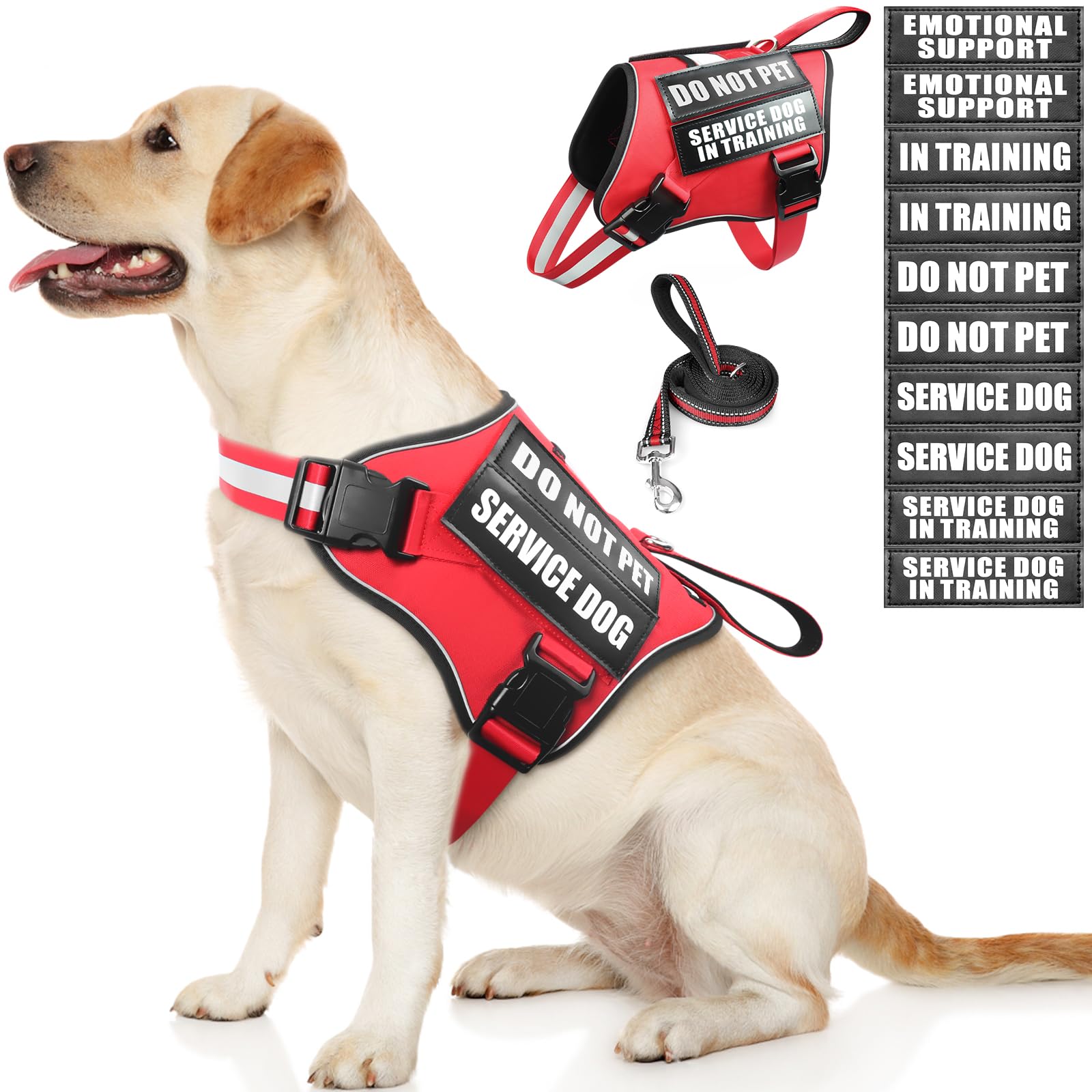 MOOGROU service dog vest front view with reflective trim for nighttime visibility