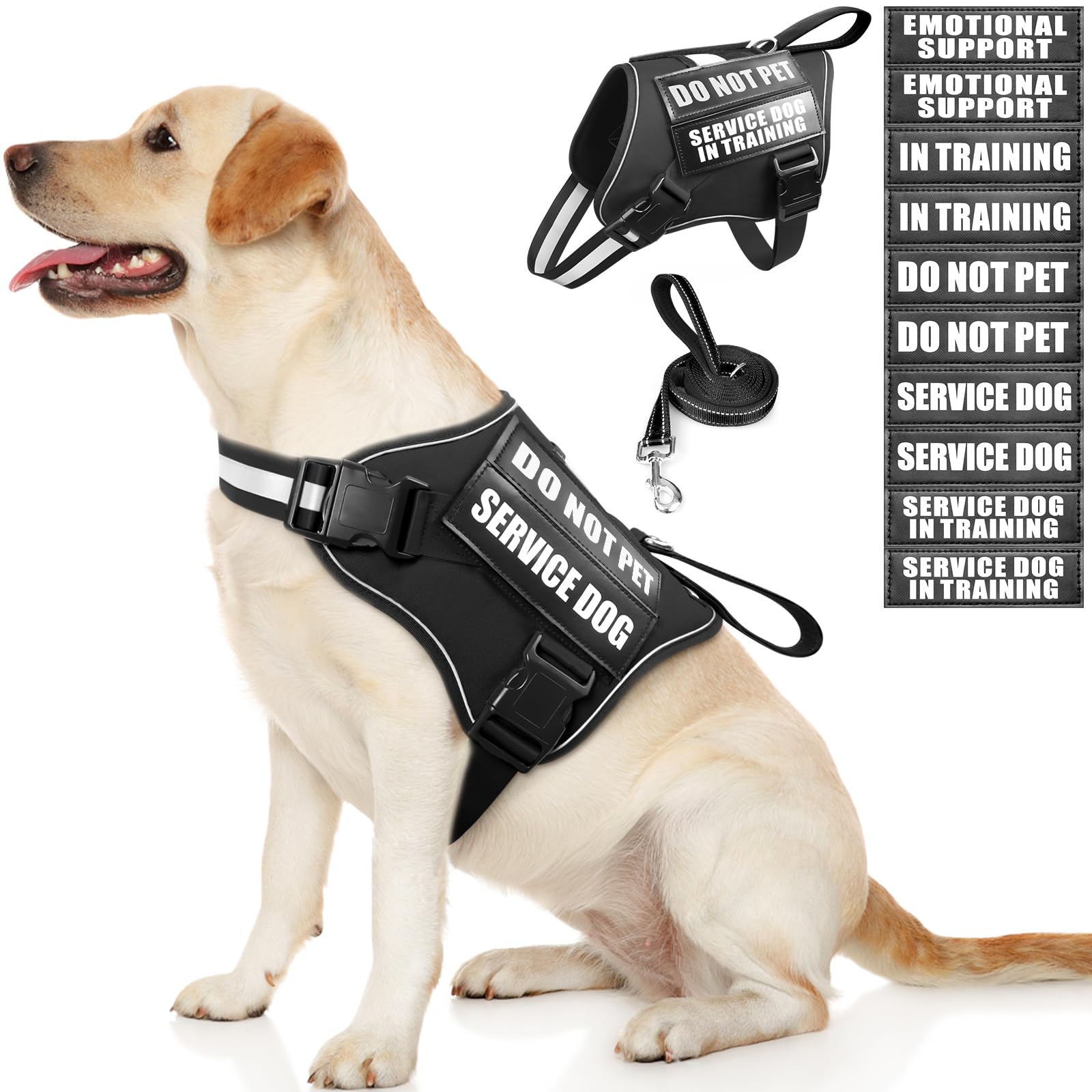 MOOGROU service dog vest harness with reflective straps for safer night walks.