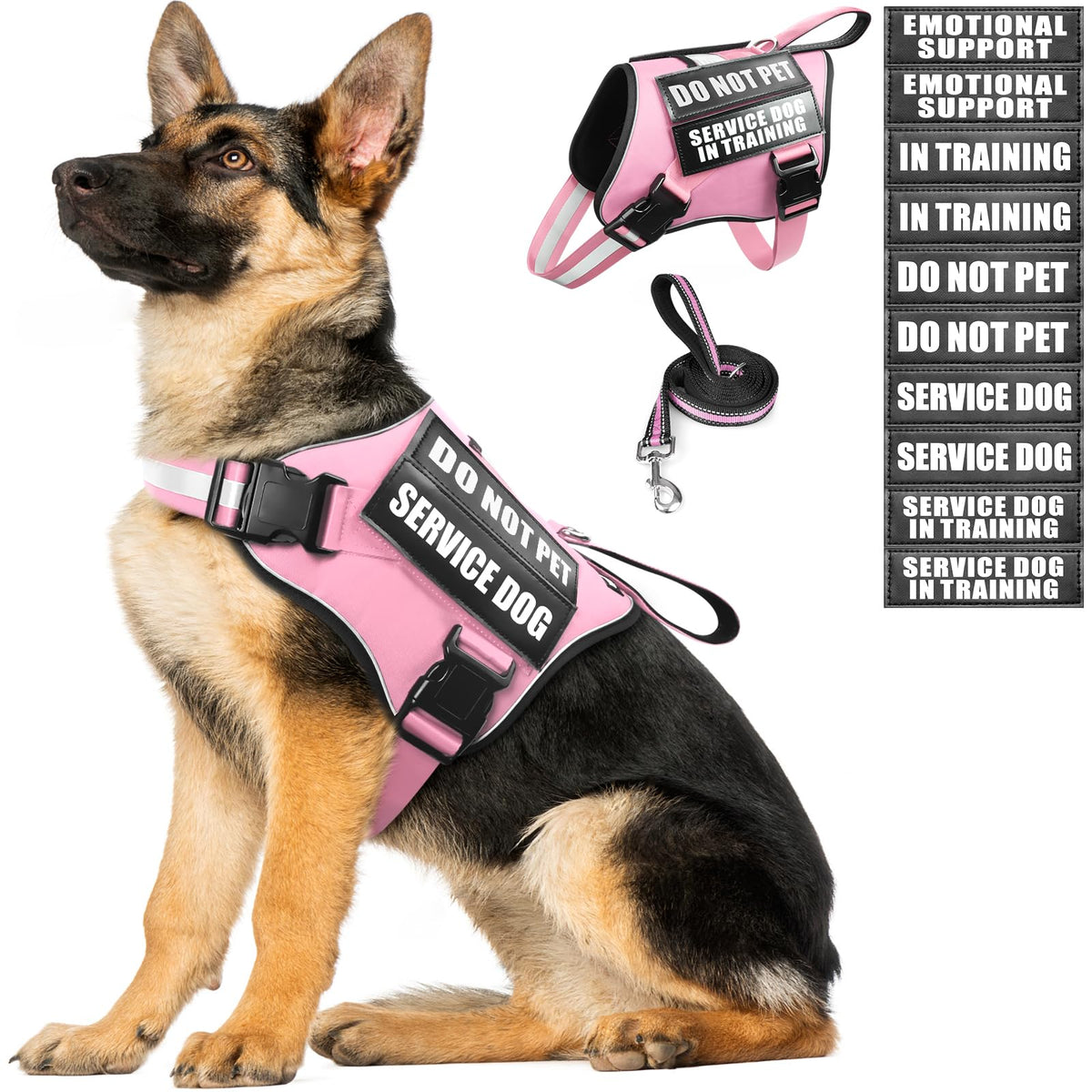 MOOGROU service dog vest pink XL with reflective straps for night safety.