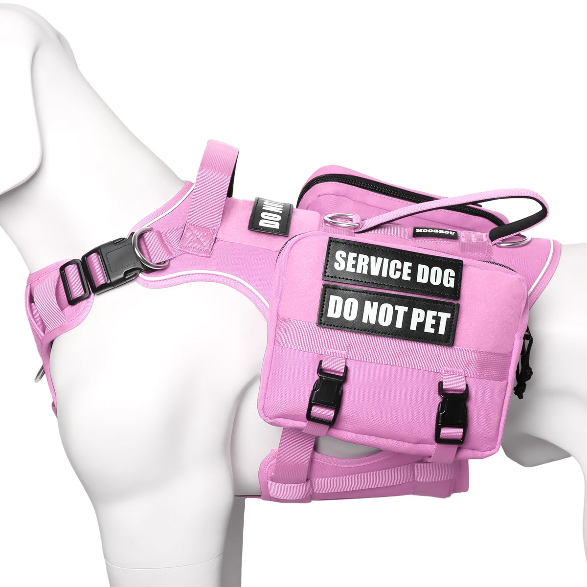 MOOGROU service dog vest pockets front view for training-ready storage.