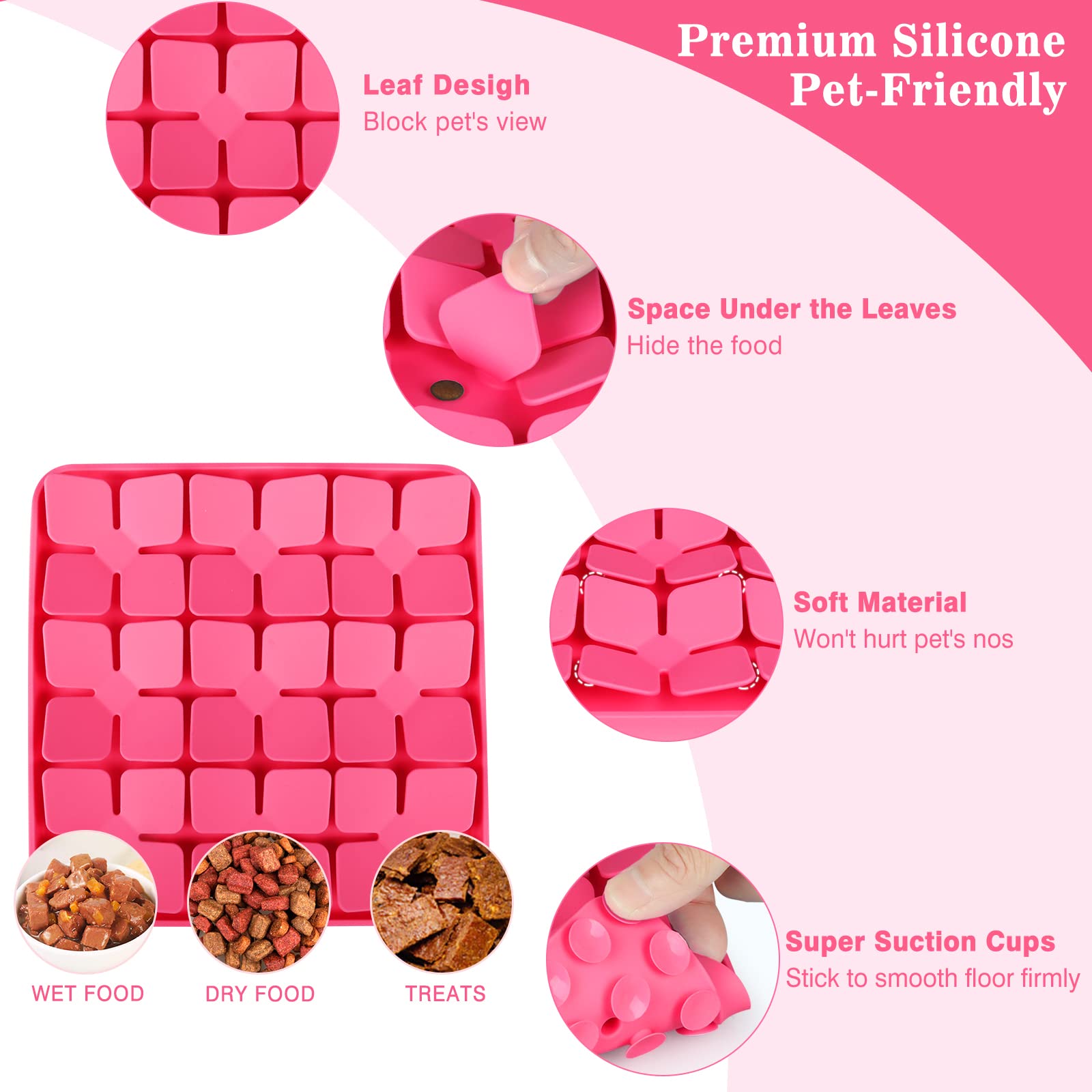 MOOGROU Snuffle Mat silicone base with 100 suction cups stays in place on smooth floors.