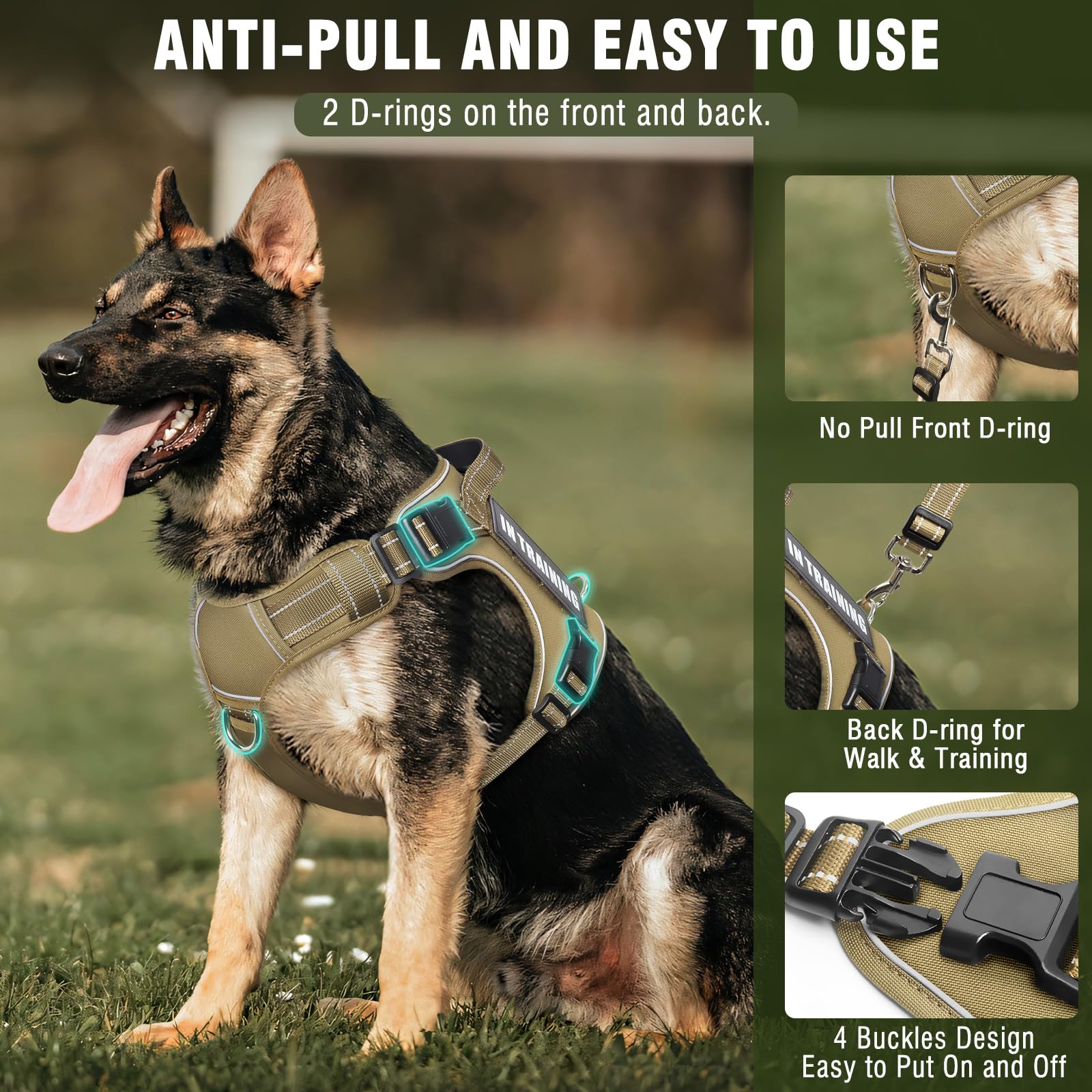 MOOGROU harness adjustable straps enable precise, comfortable sizing for large breeds.