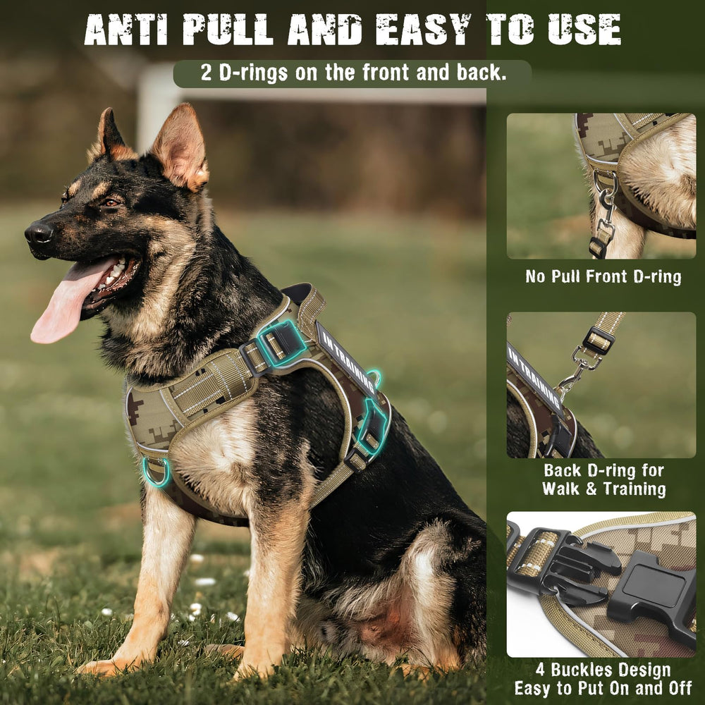 MOOGROU tactical dog harness back view highlights easy on off and comfortable control