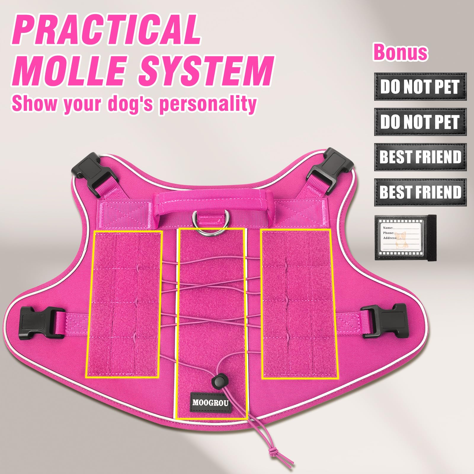 MOOGROU Tactical harness breathable mesh lining keeps dog comfortable.
