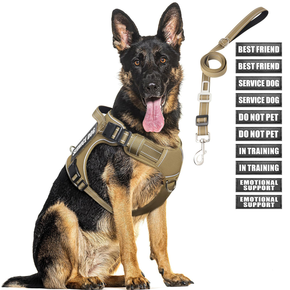MOOGROU tactical-harness front-view for large dogs with training-ready rugged design