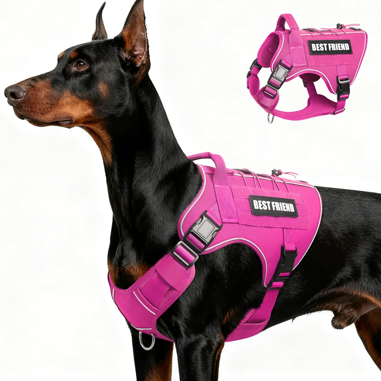 MOOGROU Tactical Dog Harness on a large-dog chest, highlighting secure fit for big breeds.
