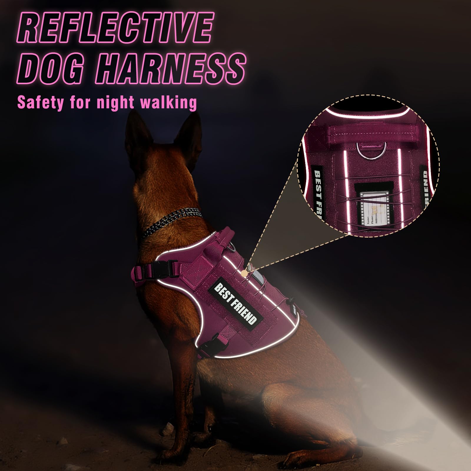 MOOGROU Tactical harness reflective strip for evening visibility during walks.