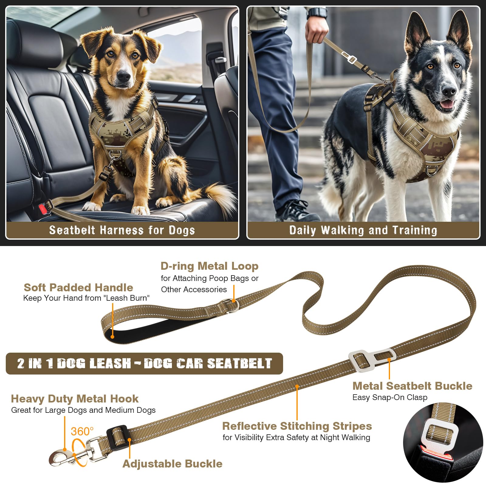 MOOGROU reflective strips on harness for safer night walks.