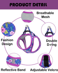 Moonpet Step-In Harness dark flower back view reveals dual D-rings for secure control.