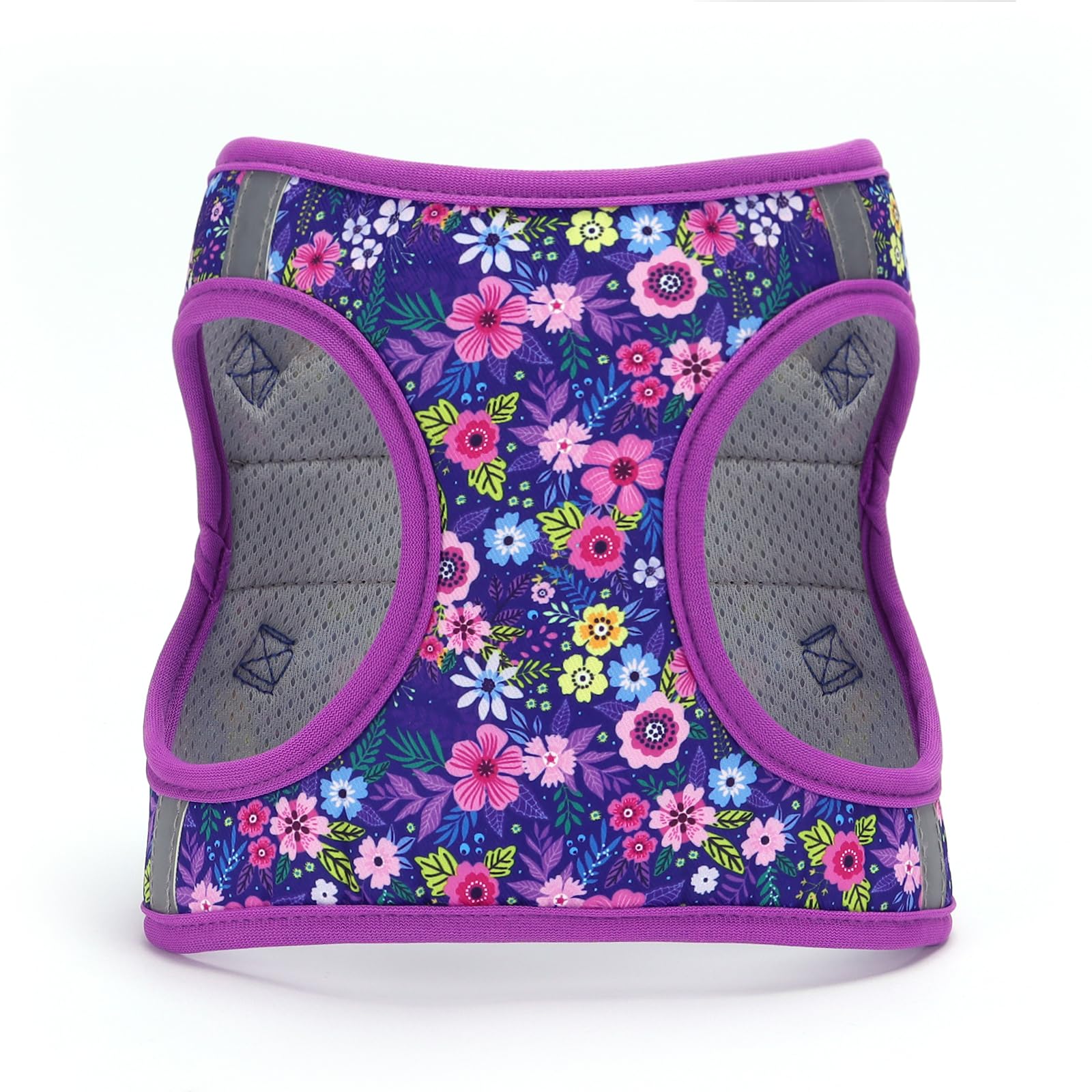 Moonpet Step-In Harness dark flower side view shows padded mesh for comfy outings.