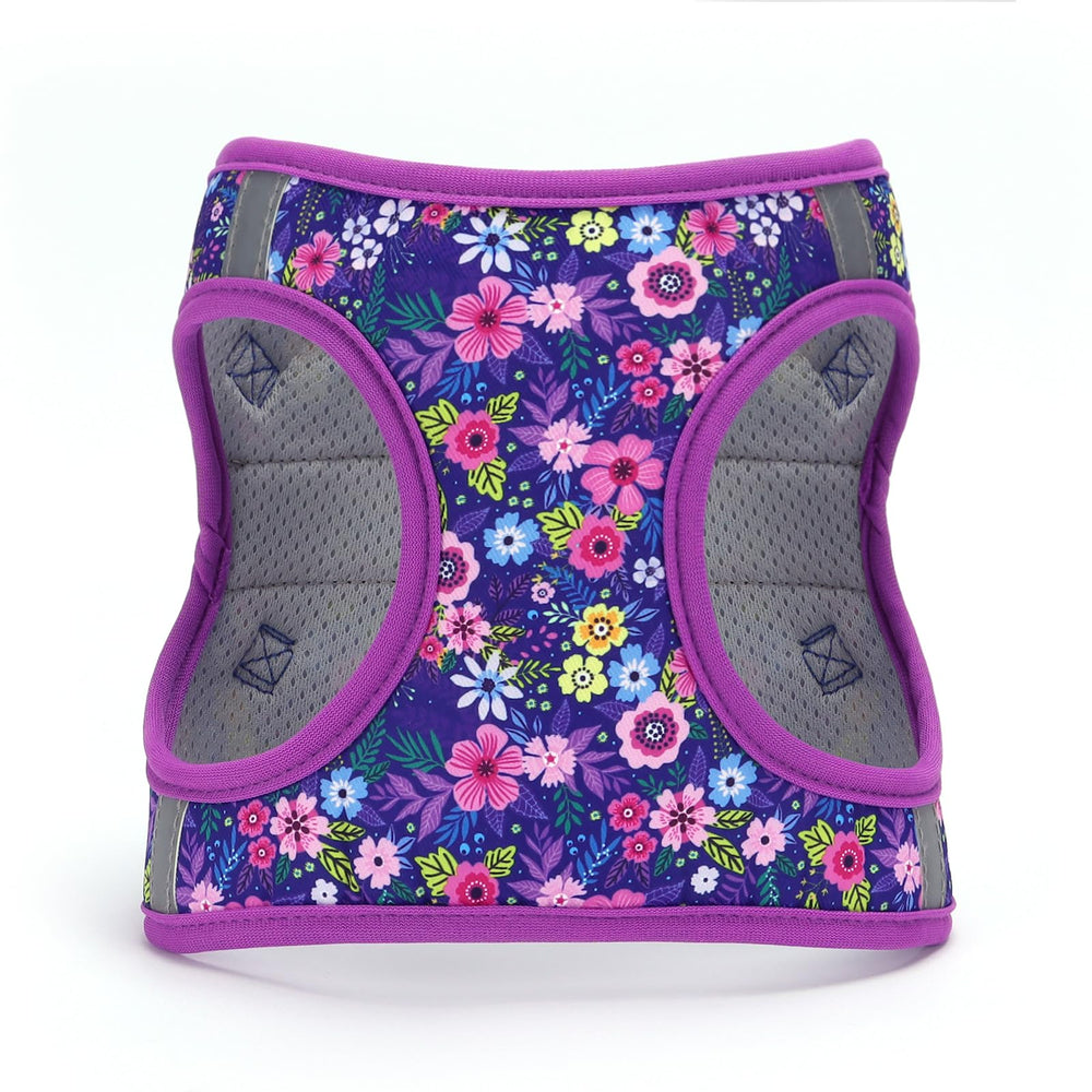 Moonpet Step-In Harness dark flower side view shows padded mesh for comfy outings.