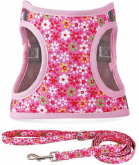 Moonpet Step-In Harness front view in pink flower for comfy daily walks.