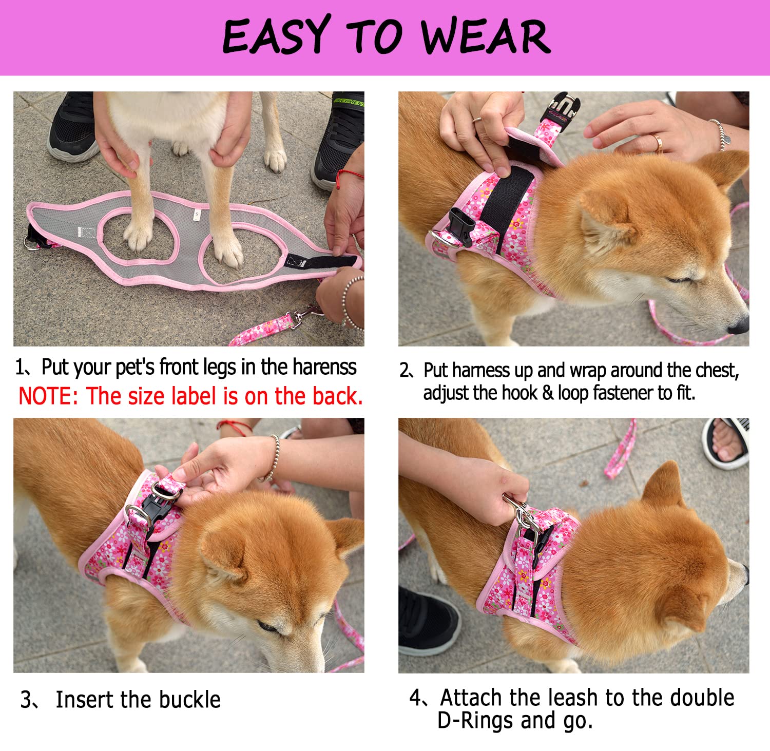 Moonpet Step-In Harness Romantic Sakura floral pattern adds stylish appeal to daily walks.