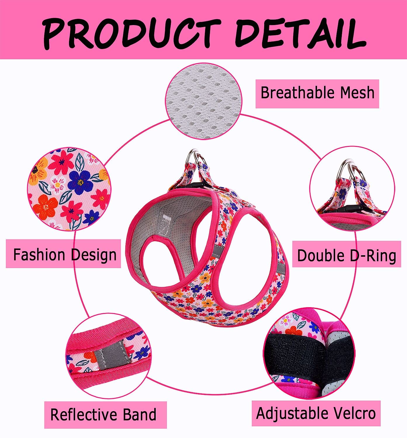 Moonpet Step-In Harness Romantic Sakura with leash set shown for easy, coordinated walking.