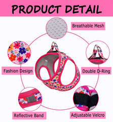 Moonpet Step-In Harness Romantic Sakura with leash set shown for easy, coordinated walking.