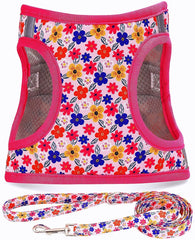 Moonpet Step-In Harness Romantic Sakura XXS front view showing breathable padded mesh for comfort.