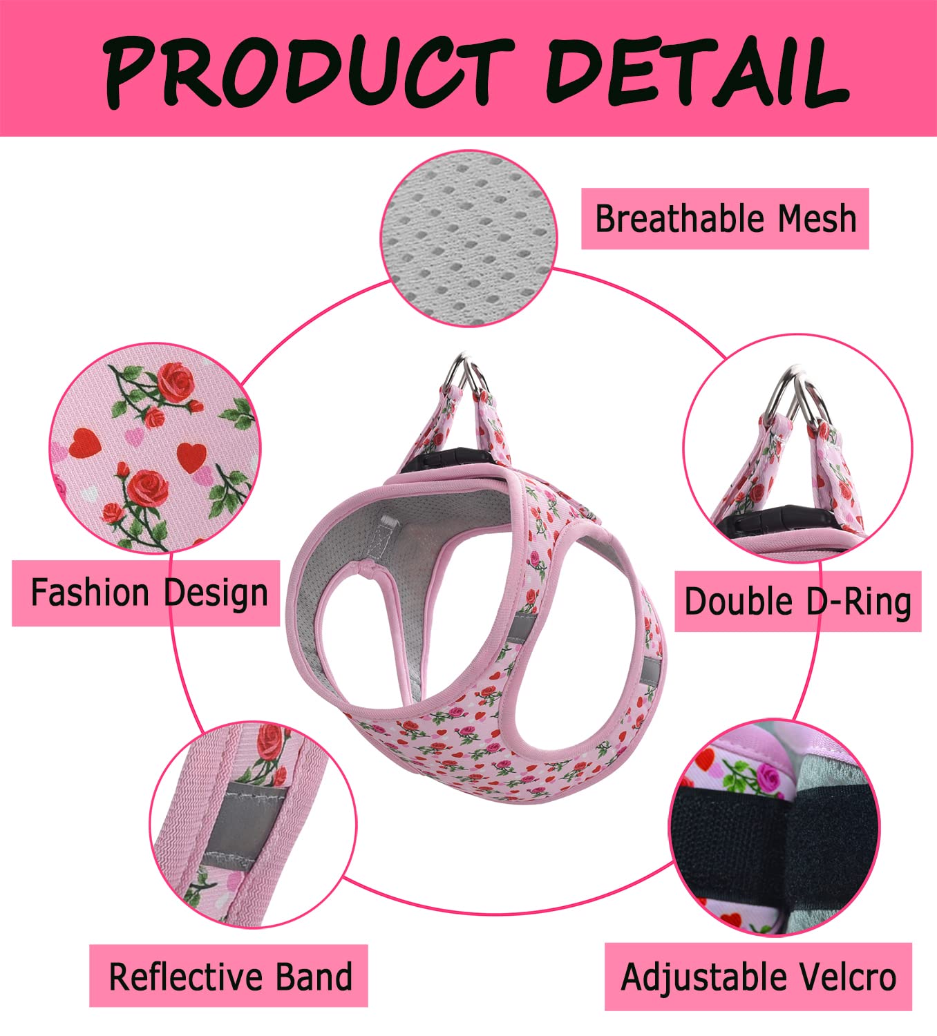 Moonpet step-in valentines harness side view demonstrates breathable mesh for comfort.