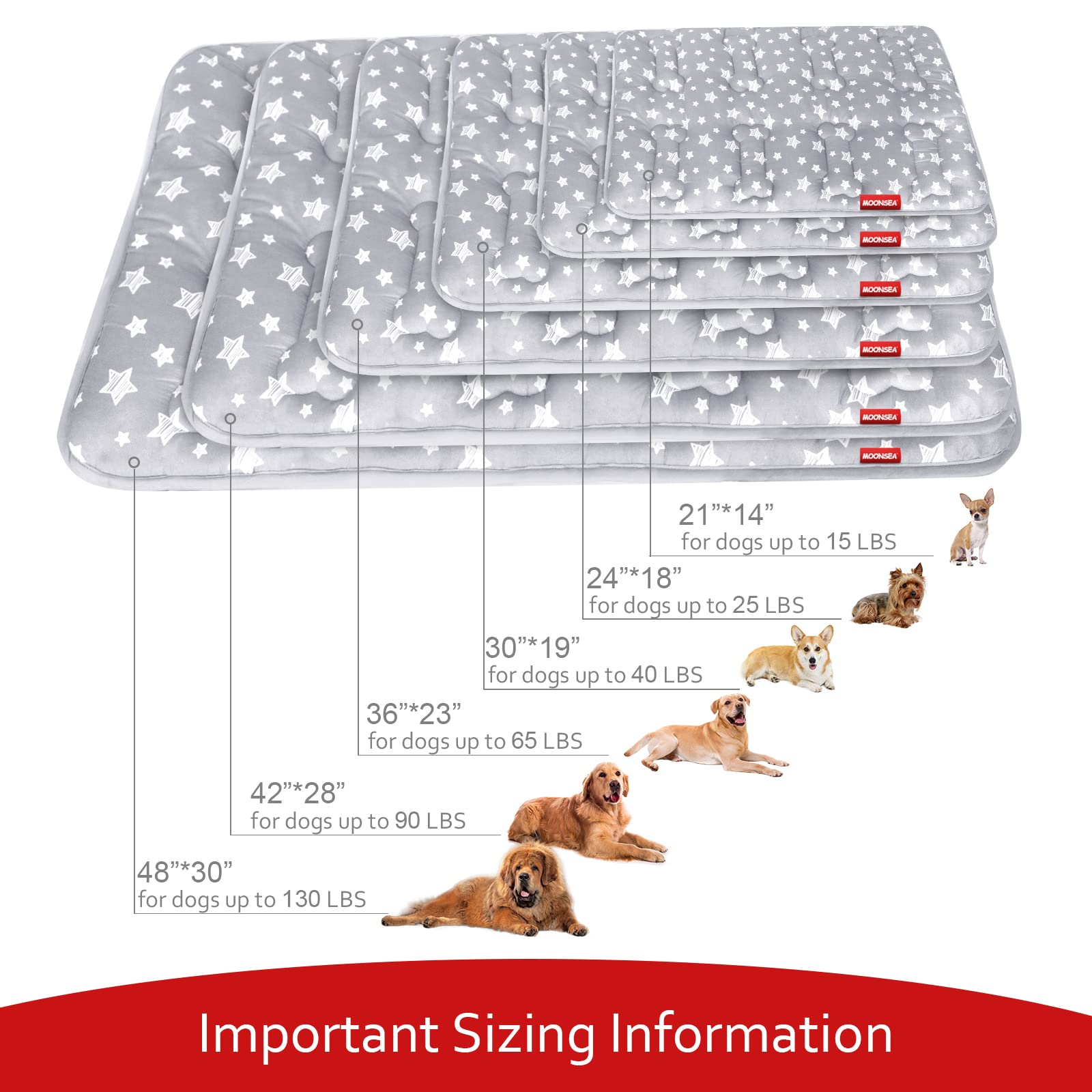 Moonsea dog crate mat star pattern design enhances crate style and charm.