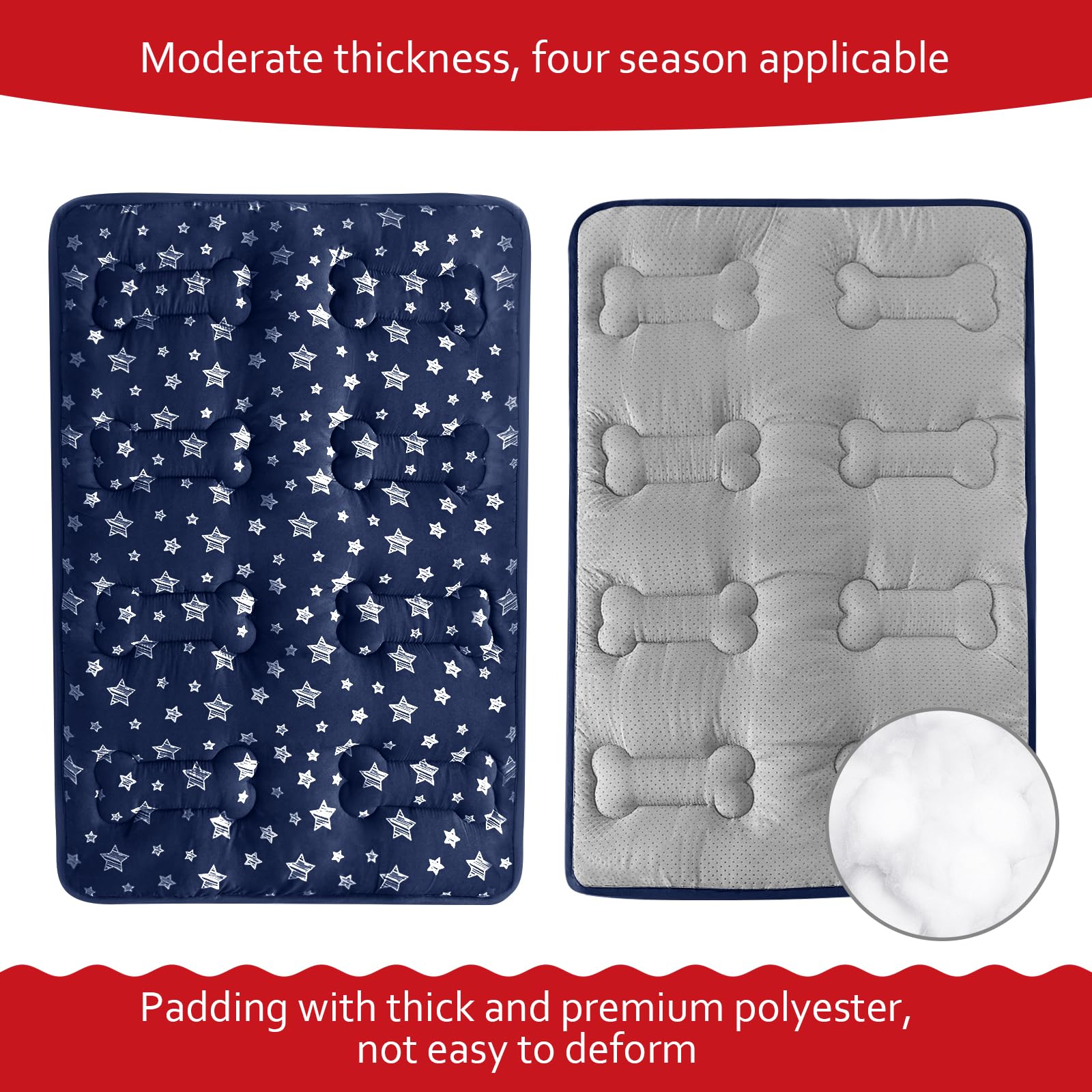 Moonsea dog crate mat star print close-up highlighting cute print on fabric.