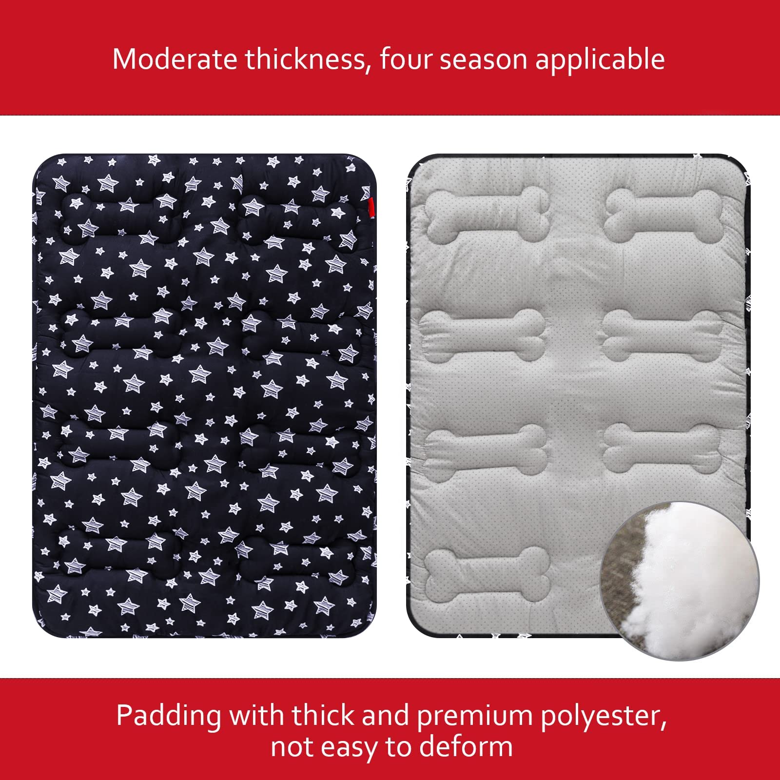Moonsea dog crate mat star print—cute pattern enhances pet's crate aesthetic.