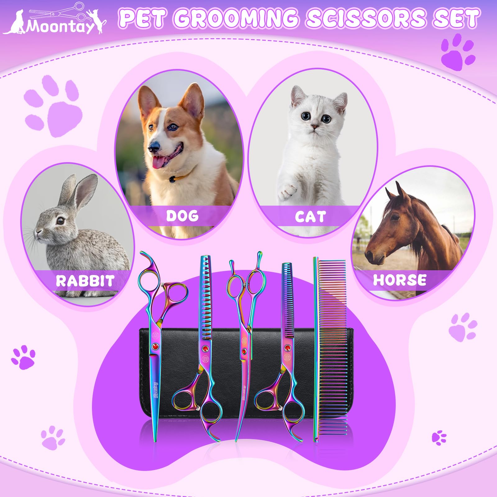Moontay complete dog grooming set 7inch in use for professional grooming results.