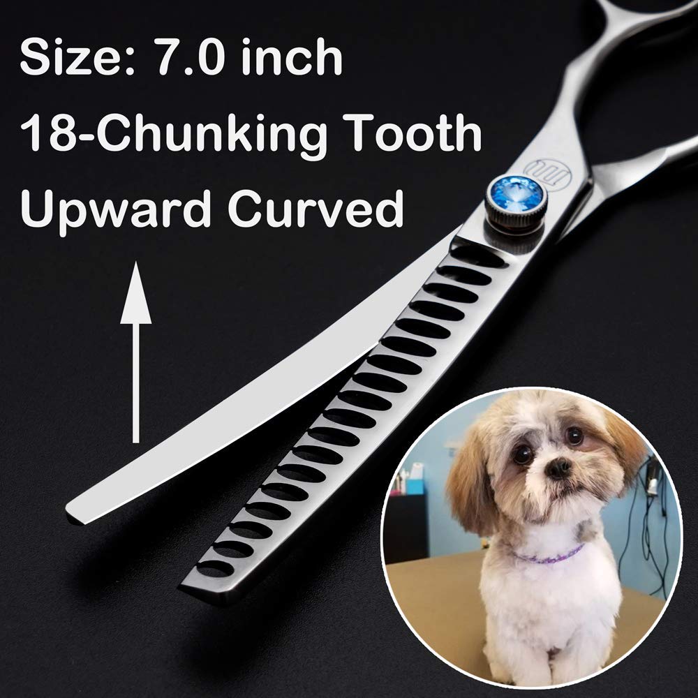 Moontay dog grooming chunkers 7in curved blade close-up for clean shaping