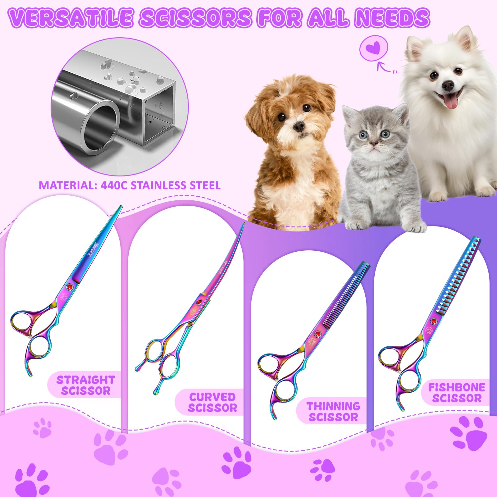 Moontay chunkers dog grooming scissors 7inch closeup for thinning thick fur.