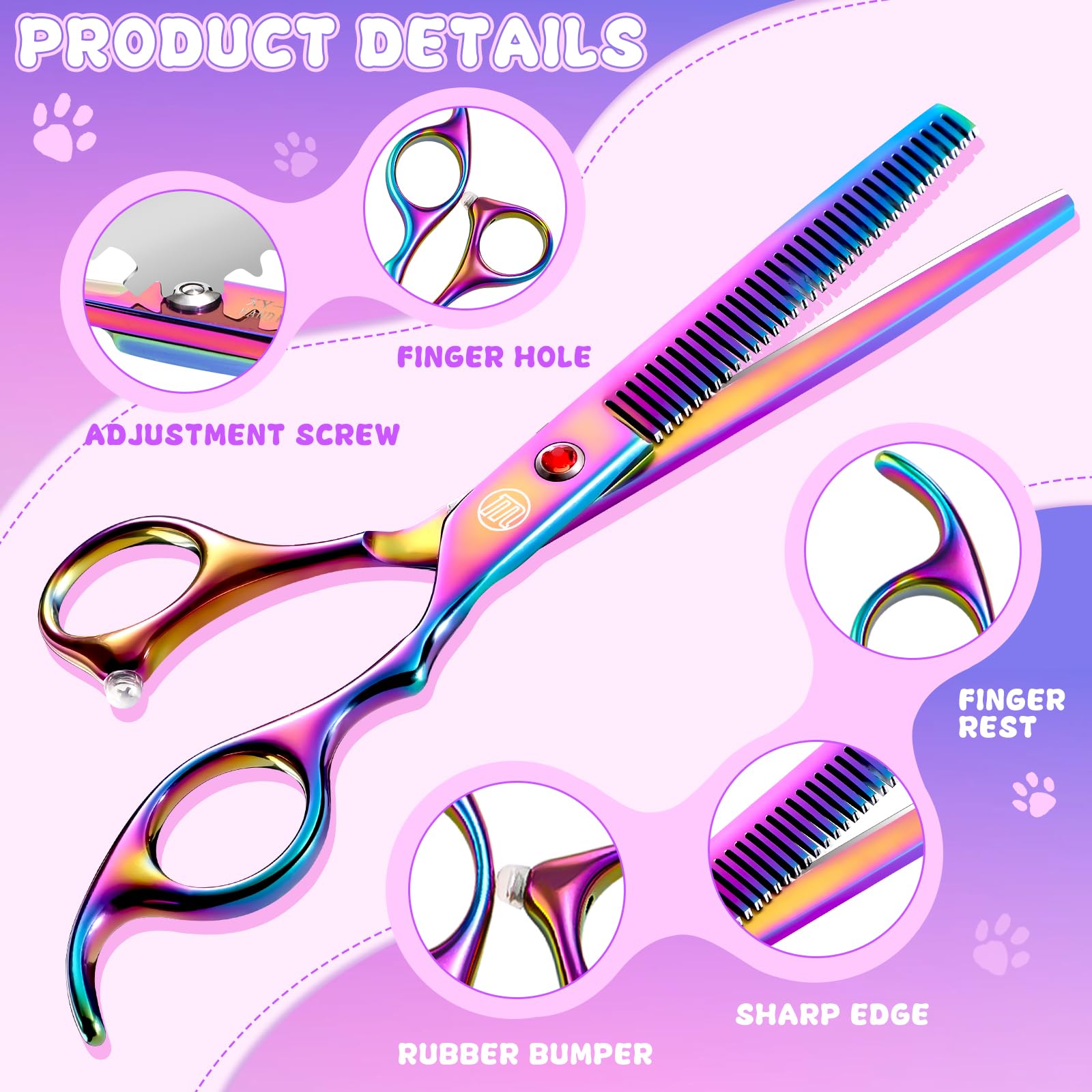 Moontay thinning scissors 7inch closeup highlighting even fur thinning.