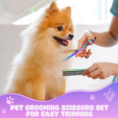 Moontay professional dog grooming scissors 7inch curved closeup for around head and facial trim.