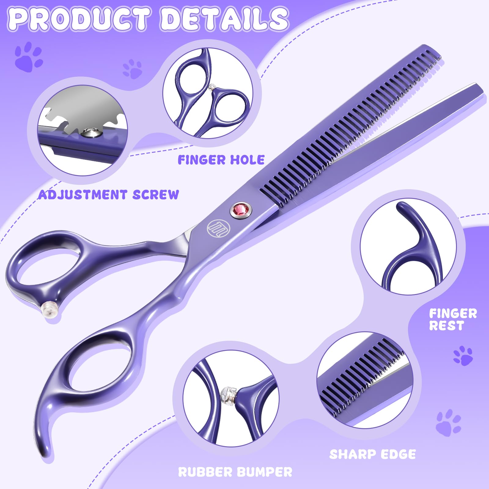 Moontay professional dog scissors 7-inch straight cutting for long hair cleanup
