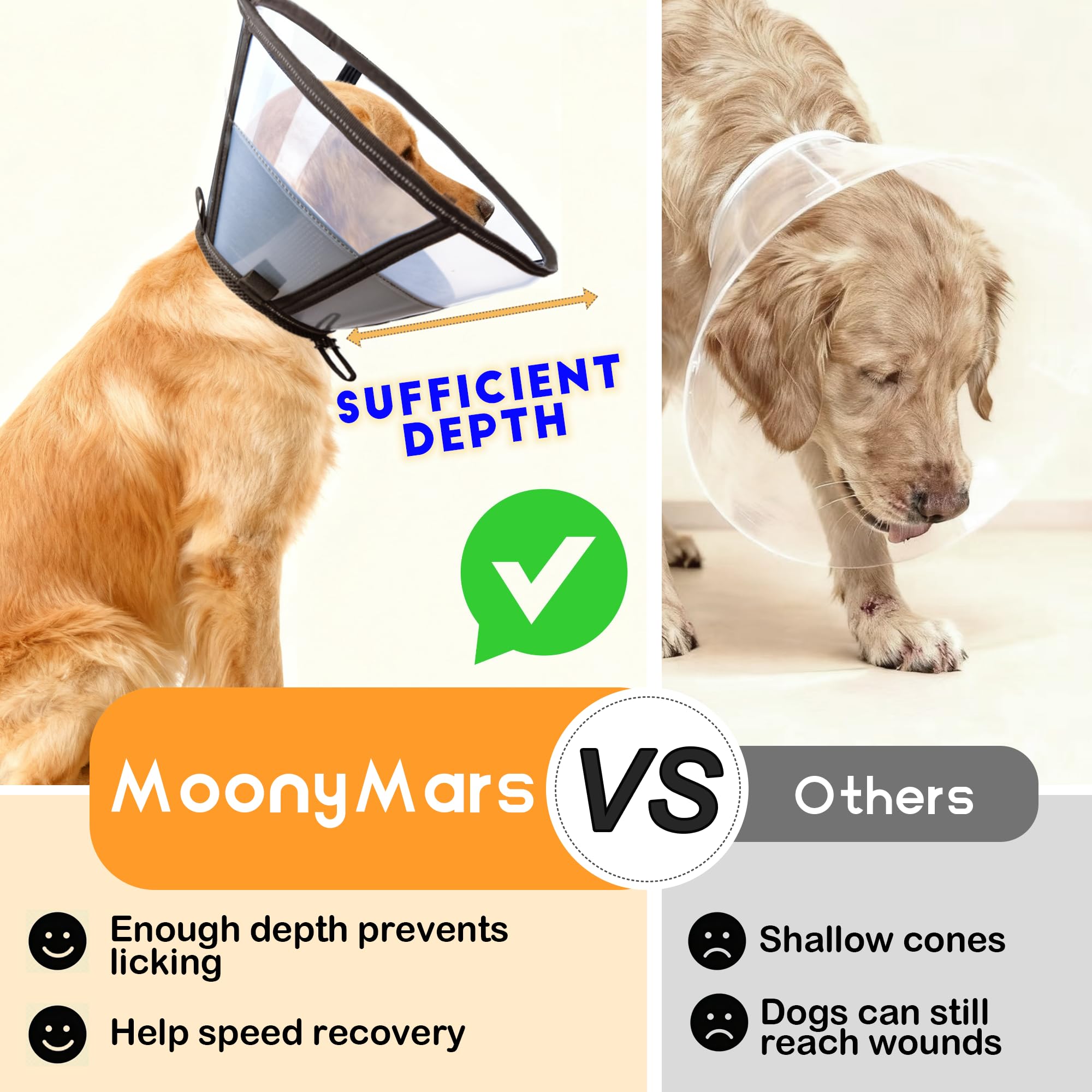 MoonyMars soft dog cone LL black adjustable fit demonstrated with Velcro