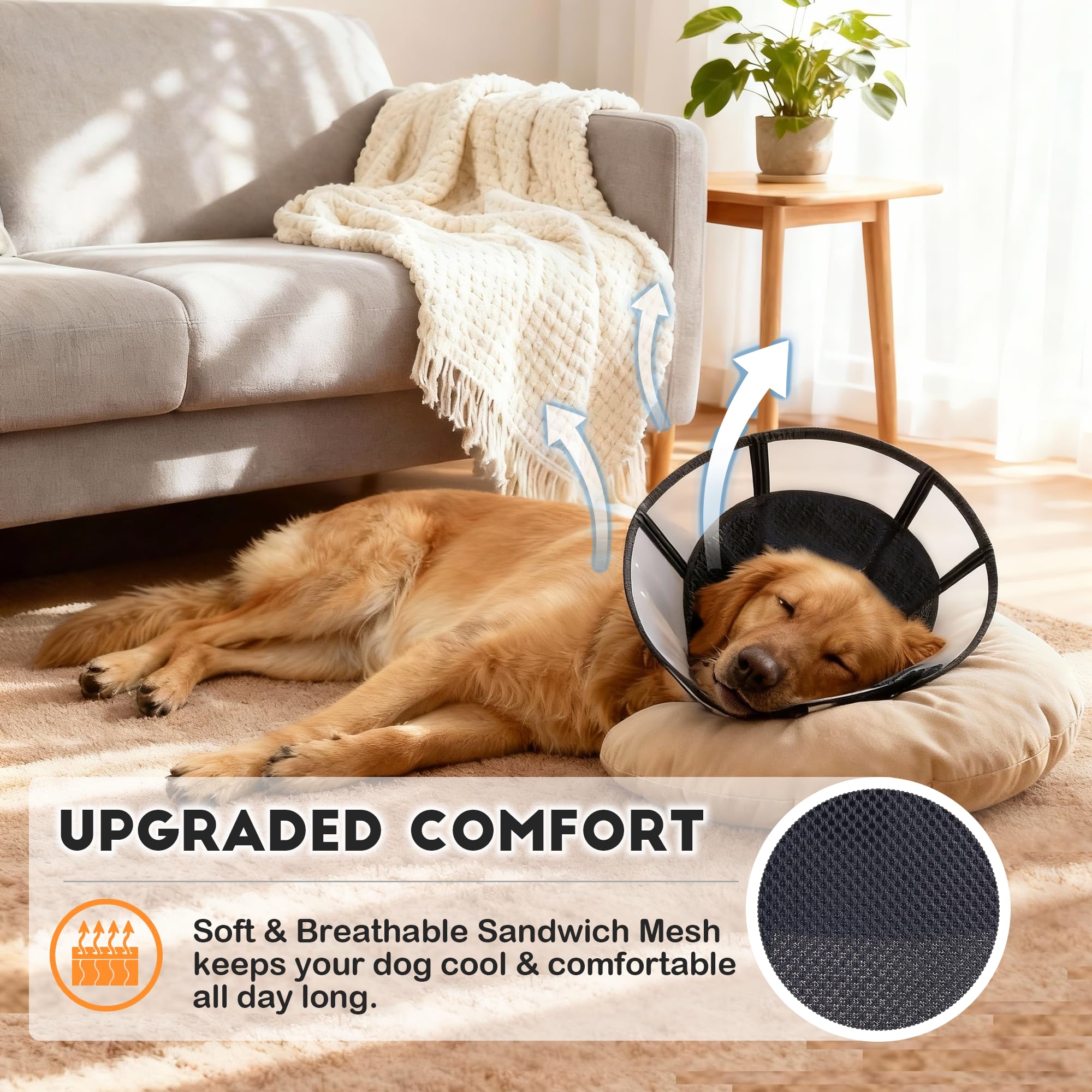 MoonyMars soft dog cone LL black breathable mesh for comfortable wear