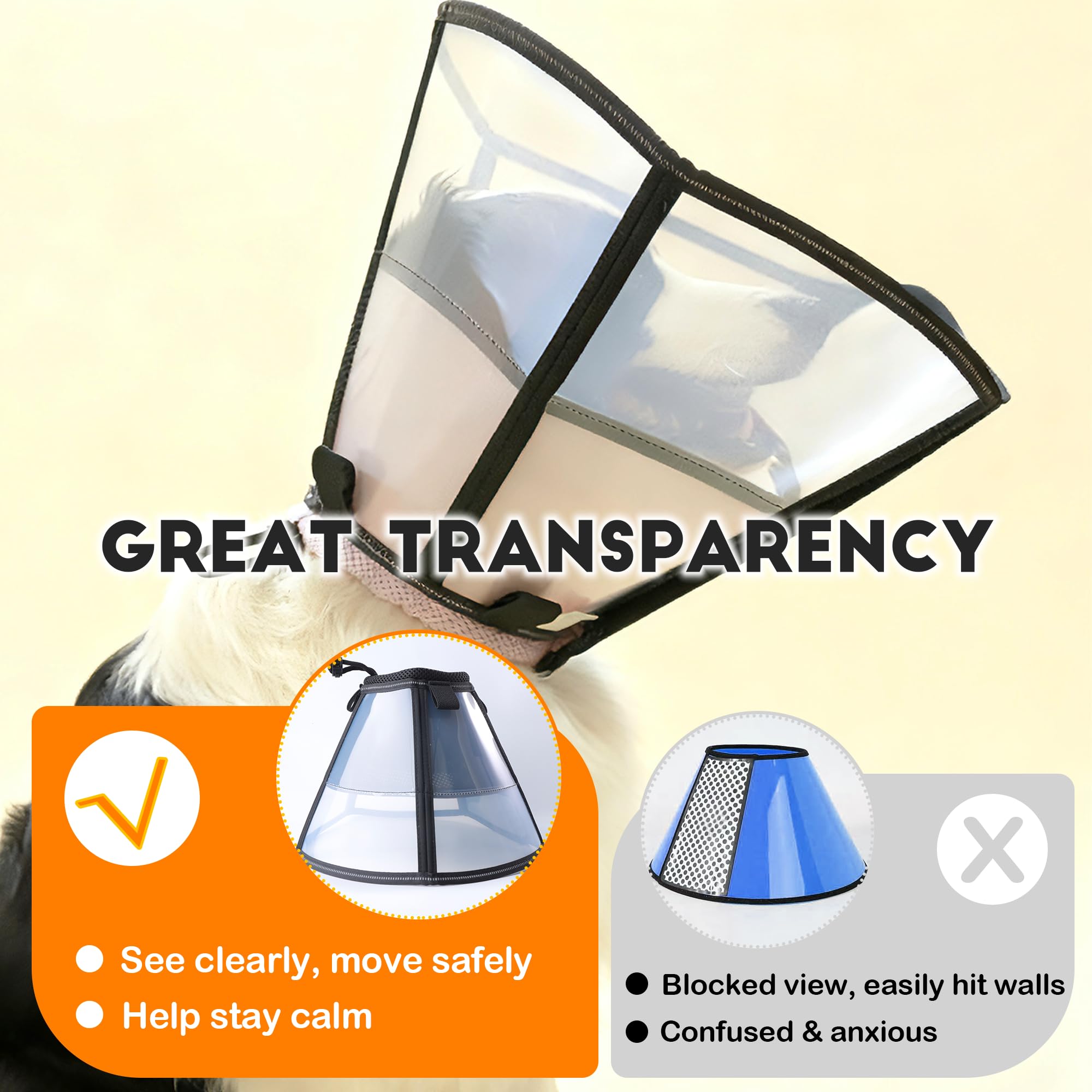 MoonyMars soft dog cone LL black transparent shell for clear sightlines
