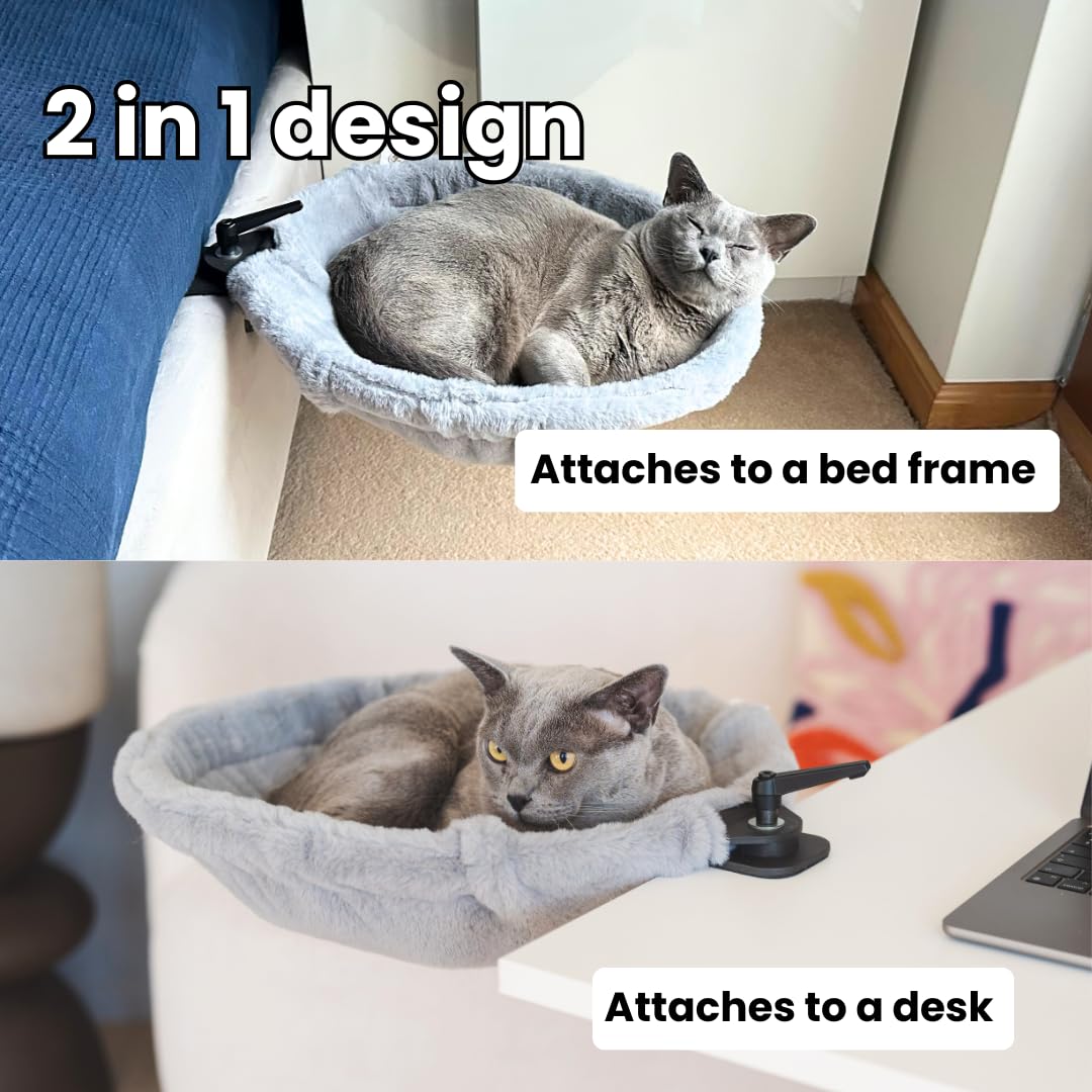 Moose Cozy Cat Desk Bed with non-slip pads protects surfaces and stabilizes the perch.