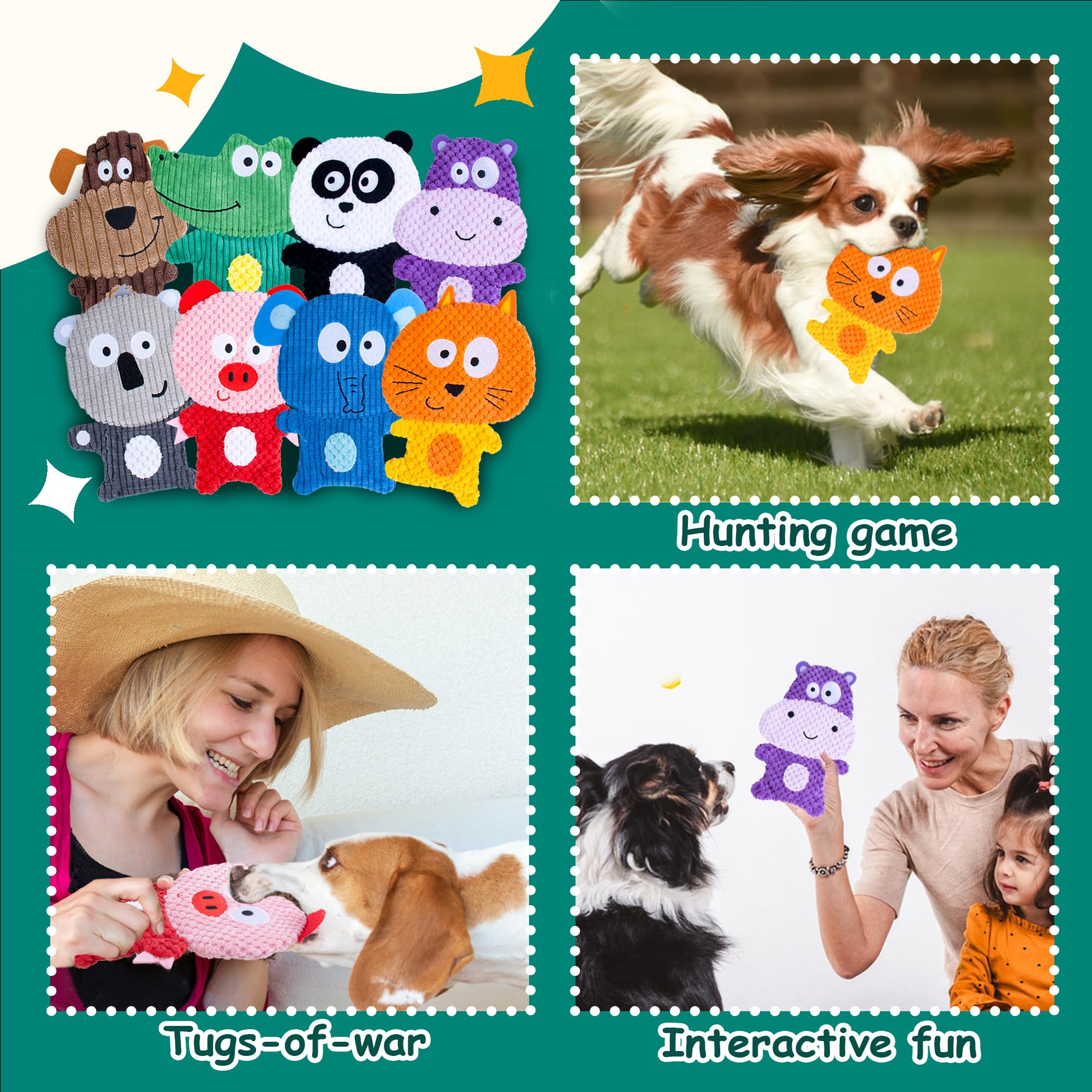 Mootop No Stuffing Dog Toy Fox enhances playtime with squeaks and crinkle sounds.