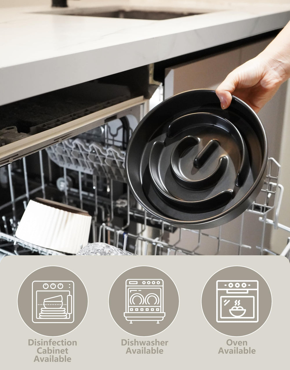 MOPANG black ceramic maze bowl - great for busy households feeding medium to large dogs.