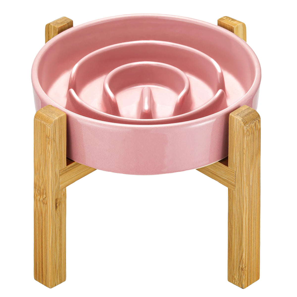 MOPANG ceramic slow-feeder bowl elevated front view improves feeding posture