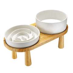 MOPANG ceramic slow-feeder bowl on elevated stand for calmer meals.