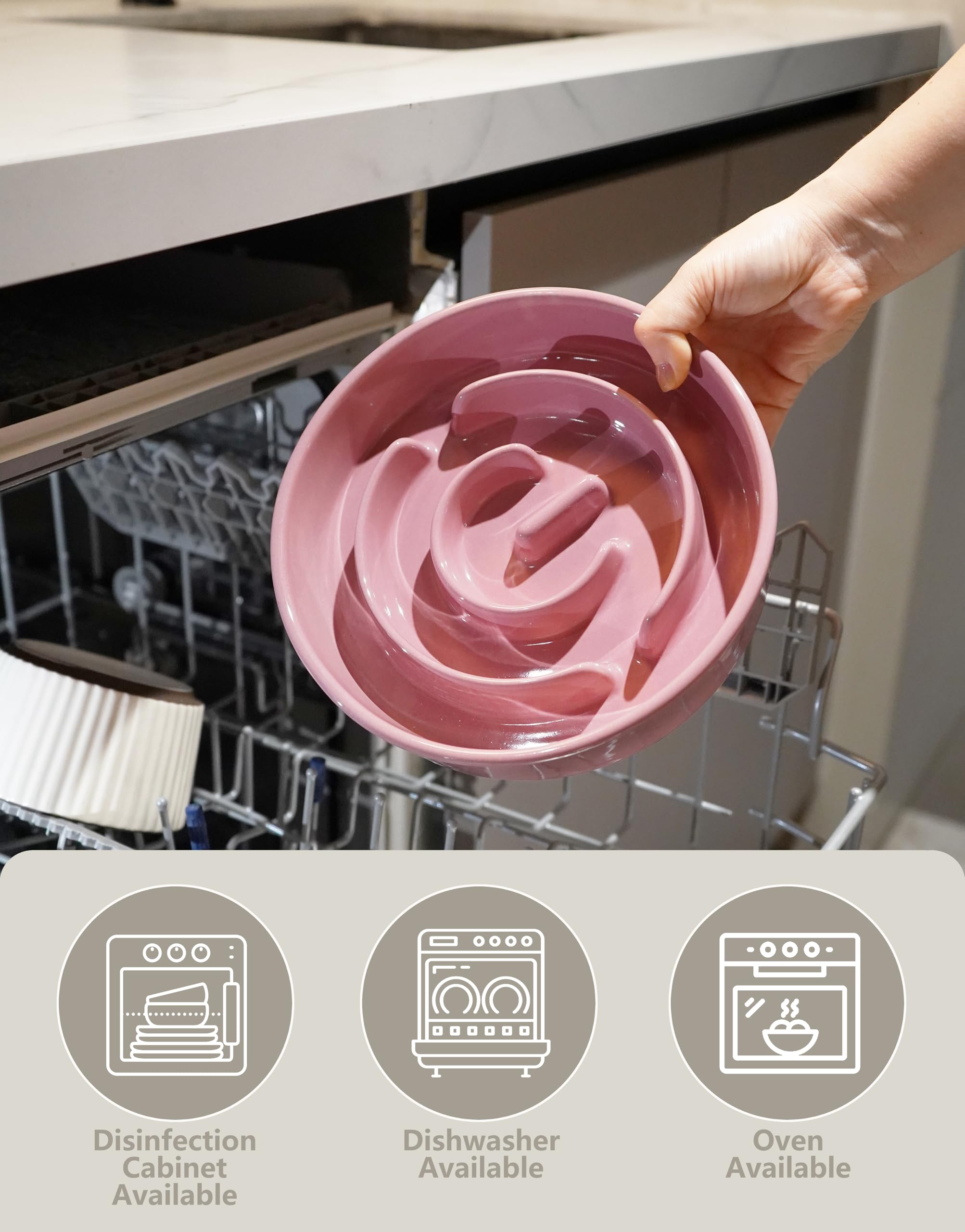 MOPANG pink ceramic slow-feeder bowl for medium and large dogs