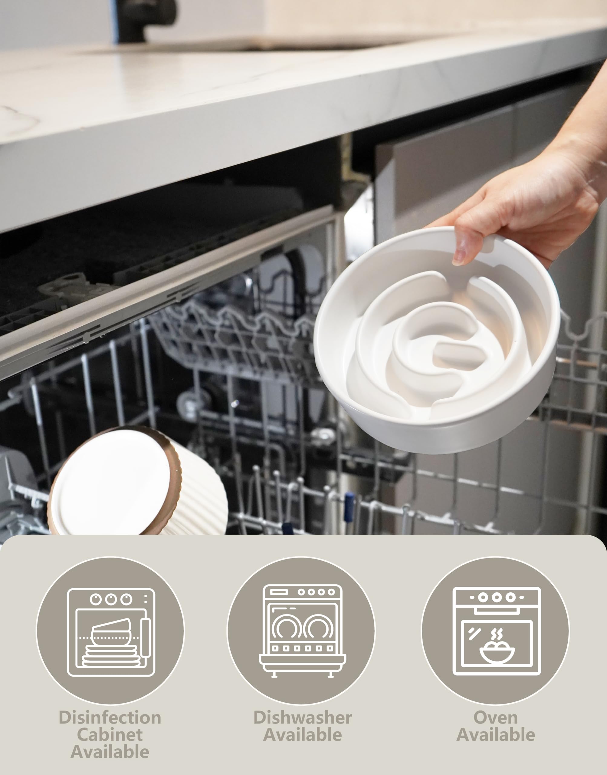 MOPANG white ceramic slow-feeder bowl—durable ceramic surface for small pets.