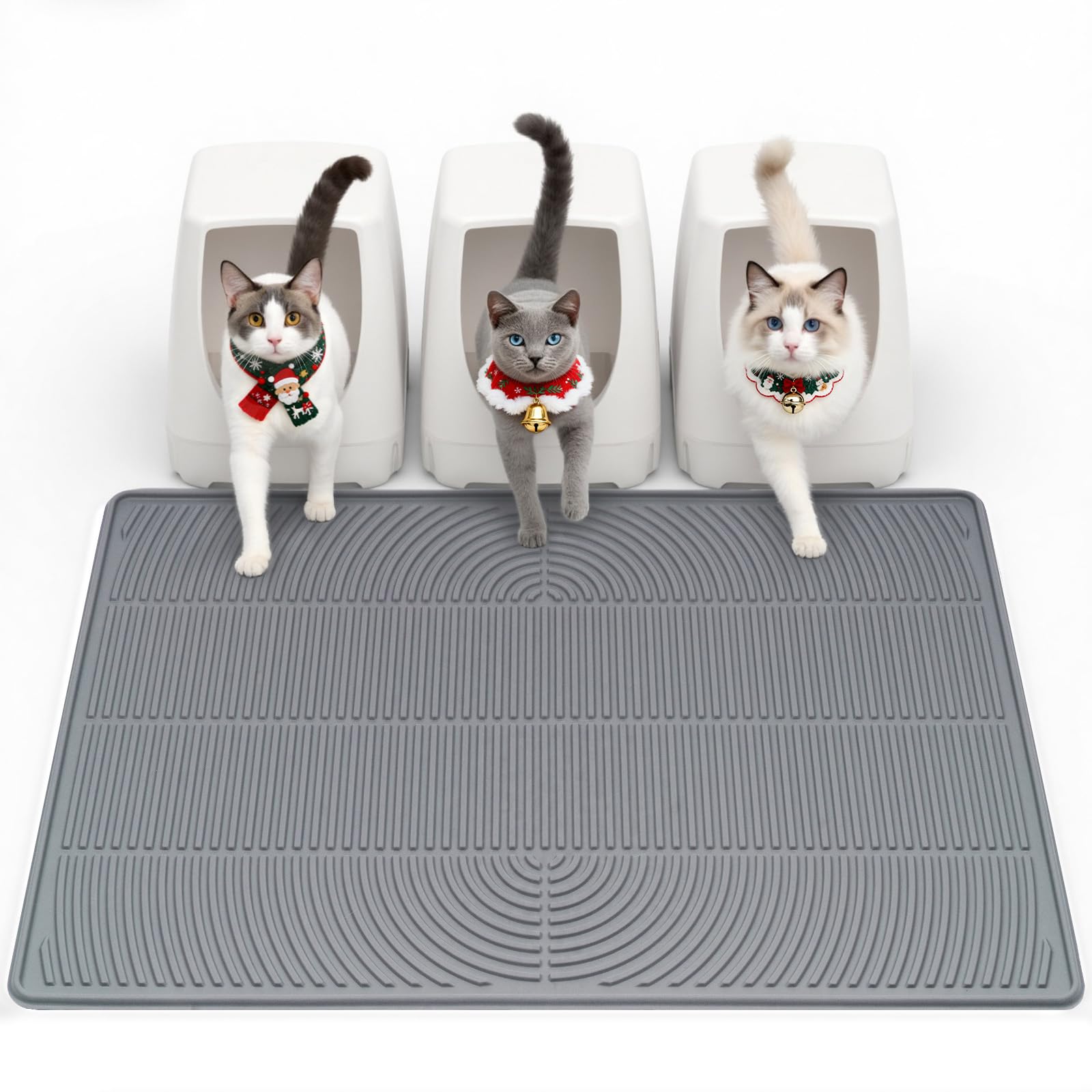 Mora Pets Cat Litter Mat 40x28 inches provides expansive coverage to trap litter scatter.