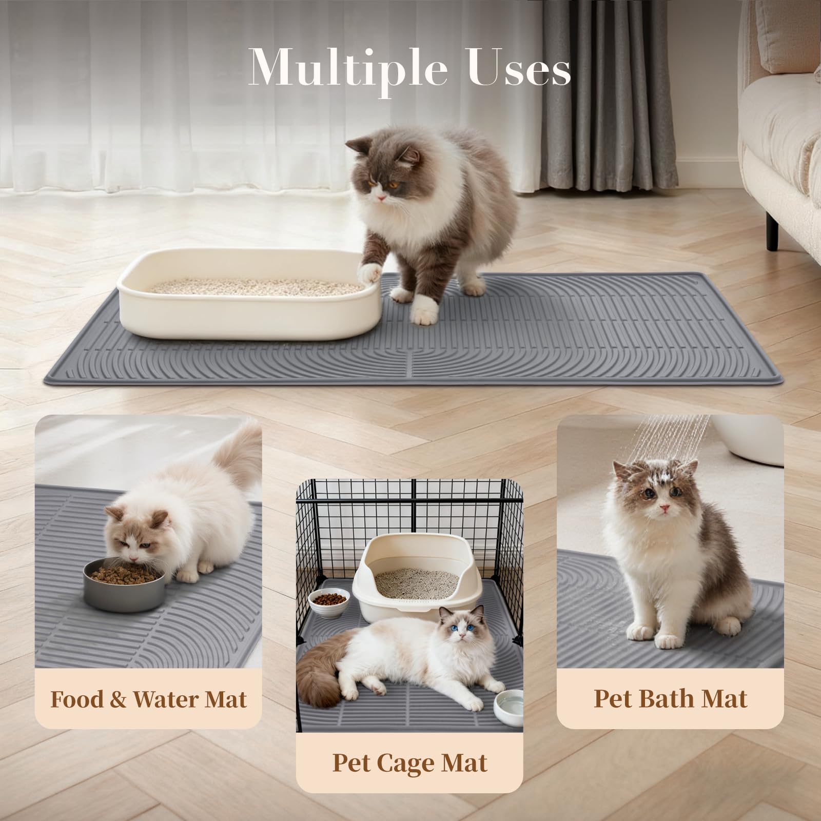 Mora Pets Cat Litter Mat versatile mat doubles as a pet food mat for meals.