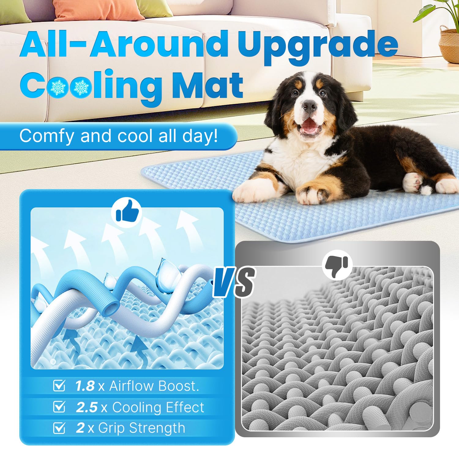 Mora Pets cooling mat with non-slip bottom staying in place