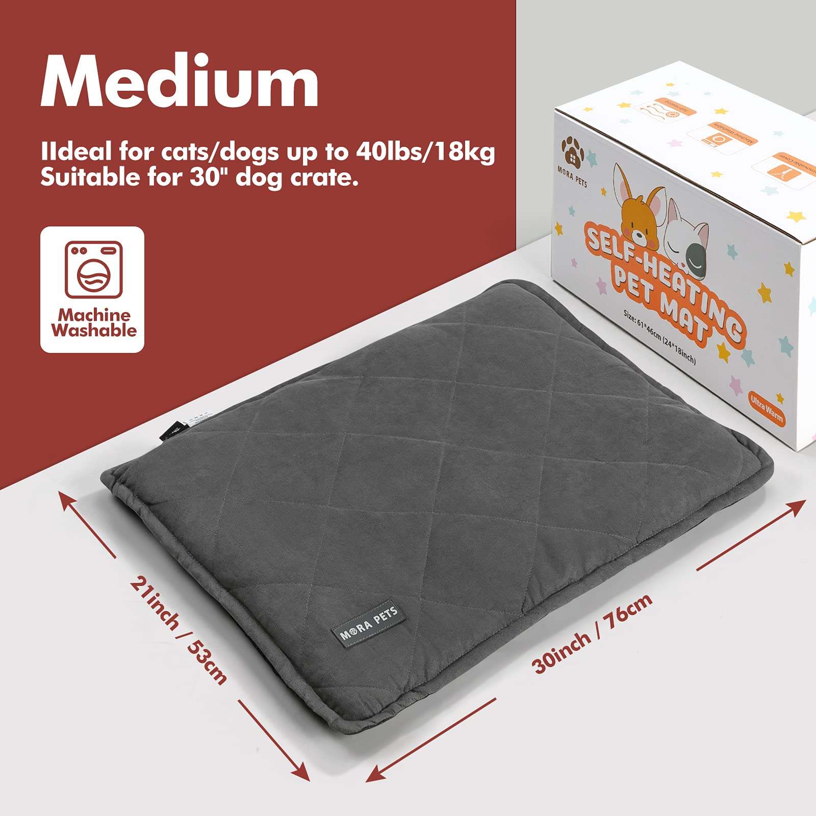 Mora Pets self-heating bed suits crate use as a warm liner.