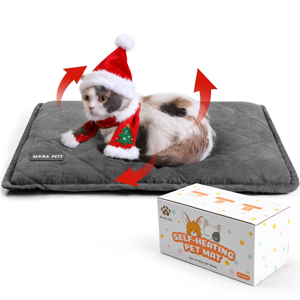 Mora Pets self-heating bed with reflective layer delivers cozy warmth for chilly evenings.