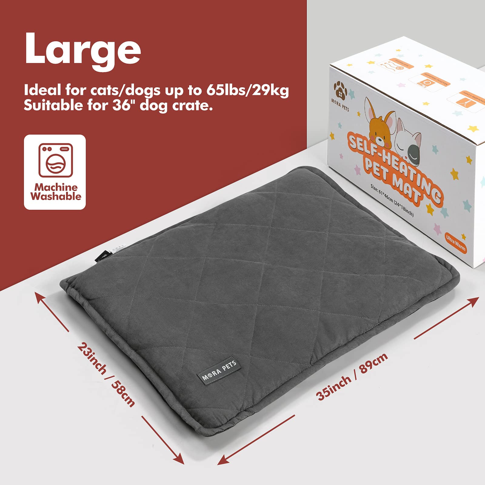 mora-pets self-heating bed suede cover resists hair and dirt for easy care